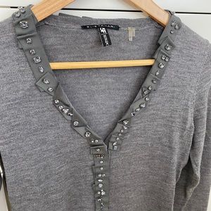 Elie Tahari 100% Merino Wool Embellished Cardigan